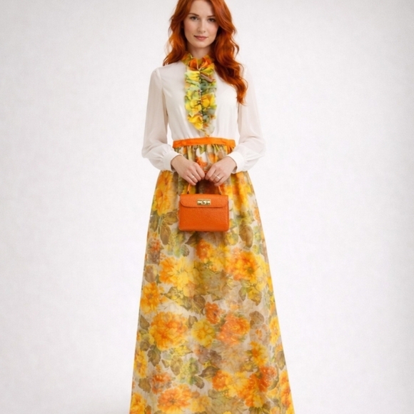 ⭐️ Host Pick⭐️ X2  Vintage |  Rare Time Fashions 1970s' Floral Maxi Dress - Picture 15 of 15